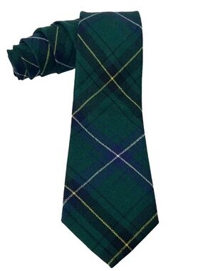 Campbell Tartan 100% Wool Necktie Made in Scotland Green Plaid Vintage 1980s
